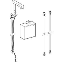 Geberit Brenta lavabo bataryası, tezgah üstü, pilli, sıva üstü fonksiyon kutusu ile 5,5x19,5x16,1 cm Mat siyah Mikser=Termostatik mikserli
