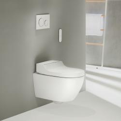 Geberit AquaClean Tuma Comfort asma komple akıllı sistemi 36x55,3x44,6 cm Klozet seramiği: beyaz / KeraTect / Tasarım kapak: beyaz / parlak uygulama örneği
