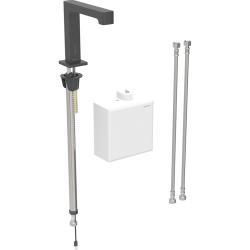 Geberit Brenta lavabo bataryası, tezgah üstü, pilli, sıva üstü fonksiyon kutusu ile 5,5x19,5x16,1 cm Mat siyah Mikser=Termostatik mikserli