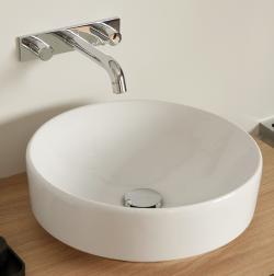 Geberit VariForm yuvarlak tezgah üstü 40x40x18 cm Lavabo: beyaz / Alt bölüm: sırlı Batarya deliği=Yok Taşma=görünür simetrik glazed uygulama örneği