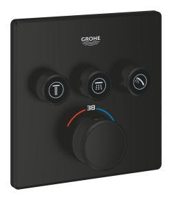 GROHE Grohtherm SmartControl Üç valfli akış kontrollü, ankastre termostatik duş bataryası Siyah Matt Black 291262430