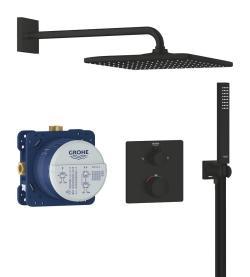 GROHE Precision Thermostat Vitalio Rain Mono 310 Cube ile ankastre duş sistemi Siyah Matt Black