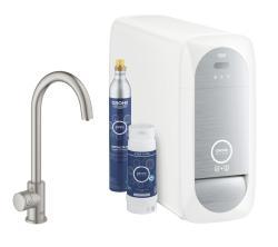 GROHE Blue Home Mono musluklu C tipi çıkış ucu başlangıç kiti Supersteel Infinity Kaplama