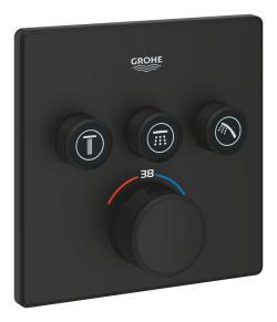 GROHE Grohtherm SmartControl Üç valfli akış kontrollü, ankastre termostatik duş bataryası Siyah Phantom Black 102167KF00