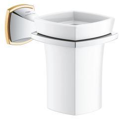 GROHE Grandera Seramik fırçalık ve tutacağı Krom, altın