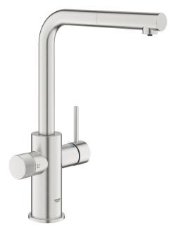 GROHE Blue Pure Minta Çekilebilir çıkış uçlu filtreli musluk Supersteel Infinity Kaplama