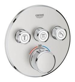 GROHE Grohtherm SmartControl Üç valfli akış kontrollü, ankastre termostatik duş bataryası Supersteel Infinity Kaplama 29121DC0