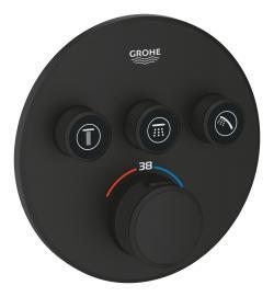 GROHE Grohtherm SmartControl Üç valfli akış kontrollü, ankastre termostatik duş bataryası Siyah Phantom Black 29508KF0