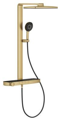 GROHE Rainshower Aqua Pure Duvara monte termostatik bataryalı duş sistemi Altın Brushed Cool Sunrise