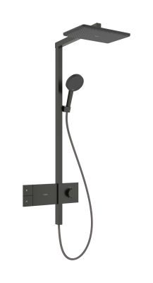 hansgrohe Raindance Alive Q Duş kolonu 210/340 1jet EcoSmart ShowerSelect Comfort ile 21,4x34,3 cm Mat Siyah Krom