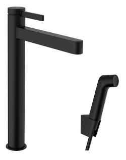 hansgrohe Finoris Tek kollu lavabo bataryası 260 bidette el duşu ve 160 cm duş hortumu ile Satin Siyah