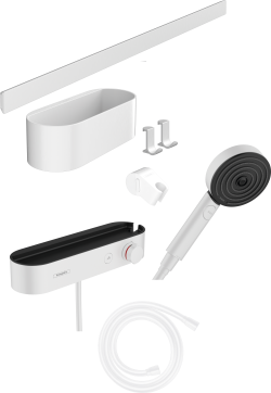 hansgrohe WallStoris Set El duşu 105 3jet EcoSmart Activation, termostat, duş barı ve depolama seti Ø10,5 cm Satin Beyaz
