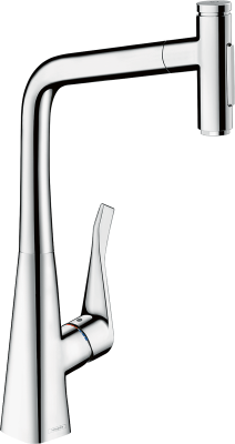 hansgrohe Metris Select M71 Tek kollu eviye bataryası 320, çekilebilir el duşu, 2jet, sBox Krom