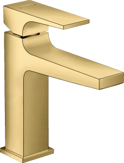hansgrohe Metropol Tek kollu lavabo bataryası 110 çubuk volan ve bas-aç gider seti ile Parlak Altın Optik