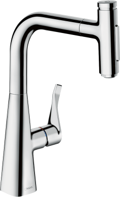 hansgrohe Metris Select M71 Tek kollu eviye bataryası çekilebilir el duşu ile Krom