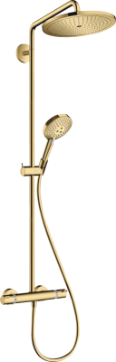 hansgrohe Croma Select S Duş kolonu 280 1jet EcoSmart termostat ve Raindance 120 3jet el duşu ile Ø28 cm Parlak Altın Optik