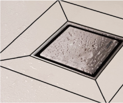 Hüppe Master V 10x10 cm Duş Süzgeci Yandan Çıkış Ø50 mm Seramik Döşenebilir Kapak Mat Siyah Yalıtımlı Seramik Uyumlu uygulama örneği