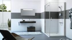 Hüppe Design AK C SOLO T Ön Cephe Duşakabin — 92-111 cm, Parlak Gümüş, Extra Clear