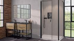 Hüppe Qube AK C SOLO T Ekstra Panelli Ön Cephe Duşakabin — 142-161 cm, Parlak Gümüş, Reflekte Bronz / Füme Cam