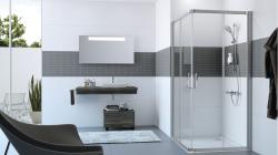 Hüppe Design Pure SF KY K K2S2 T Köşe Duşakabin — 92-101 cm, Mat Gümüş, Şeffaf Cam