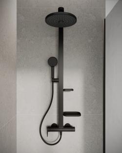Ideal Standard Ceraflow Alu+ Aplike Duş Bataryası Dahil Duş Sistemi 356x501x1113 mm, 12.0 l/dk (3 bar) Mat Siyah uygulama örneği