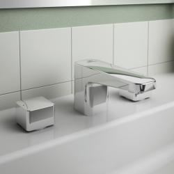 Ideal Standard Ceraplan Çift Kontrollü Lavabo Bataryası 245x177x80 mm, 104 mm çıkış ucu projeksiyonu, 3.8 l/dk (3 bar), sifon kumandalı Krom uygulama örneği