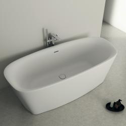 Ideal Standard Dea Bağımsız Küvet 1700x755x610 mm, batarya deliksiz, taşma delikli, sifon kumandalı Mat Beyaz uygulama örneği