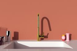 Ideal Standard Gusto Mutfak Armatürü 115x276x456 mm, 241 mm çıkış ucu projeksiyonu, 5.9 l/dk (3 bar) Fırçalanmış Altın uygulama örneği