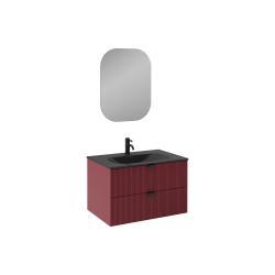 İsvea Infinity Lavabo Ünitesi Yakut Kırmızı Siyah Lavabolu 80 cm