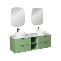 İsvea Infinity Kuvars Tezgahlı Lavabo Ünitesi Pastel Yeşil 150 cm