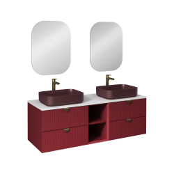 İsvea Infinity Kuvars Tezgahlı Lavabo Ünitesi Yakut Kırmızı Renkli Lavabolu 150 cm Kopya 1
