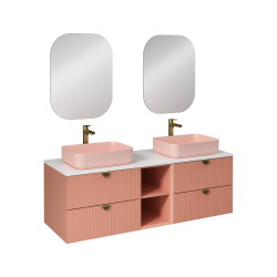 İsvea Infinity Kuvars Tezgahlı Lavabo Ünitesi Koyu Somon Renkli Lavabolu 150 cm