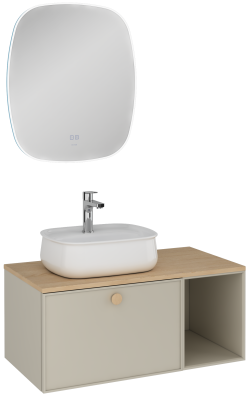 İsvea Mondo Tek Çekmeceli Lavabo Ünitesi Çakıl Gri 90 cm uygulama örneği