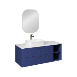 İsvea Infinity Kuvars Tezgahlı Lavabo Ünitesi Gece Mavisi 130 cm
