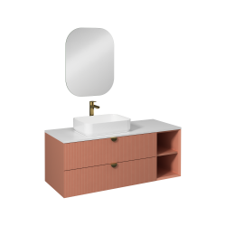 İsvea Infinity Kuvars Tezgahlı Lavabo Ünitesi Koyu Somon 130 cm