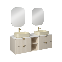 İsvea Infinity Kuvars Tezgahlı Lavabo Ünitesi Krem Renkli Lavabolu 150 cm