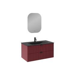 İsvea Infinity Lavabo Ünitesi Yakut Kırmızı Siyah Lavabolu 100 cm