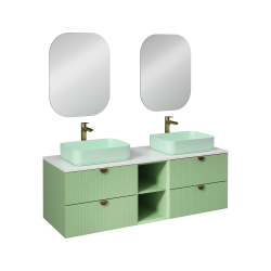 İsvea Infinity Kuvars Tezgahlı Lavabo Ünitesi Pastel Yeşil Renkli Lavabolu 150 cm