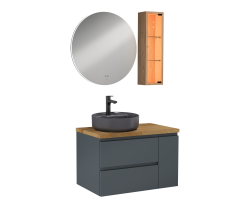 İsvea Luce Lavabo Ünitesi Antrasit, Renkli Lavabolu 80 cm