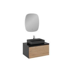 İsvea Coredo Lavabo Ünitesi Gofrato Siyah-Detroit İç Çekmeceli 80 cm