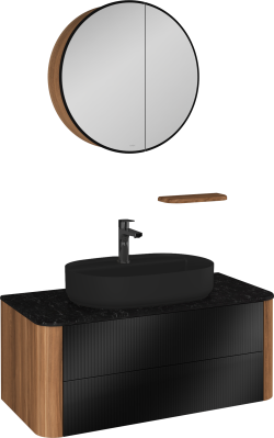 İsvea Sogno Lavabo Ünitesi Siyah-Ceviz 100 cm uygulama örneği