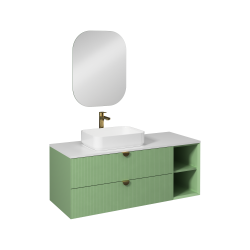 İsvea Infinity Kuvars Tezgahlı Lavabo Ünitesi Pastel Yeşili 130 cm