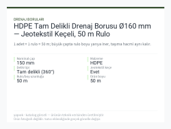 HDPE Tam Delikli Drenaj Borusu Ø160 mm — Jeotekstil Keçeli, 50 m Rulo