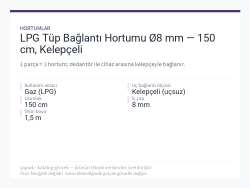 LPG Tüp Bağlantı Hortumu Ø8 mm — 150 cm, Kelepçeli