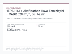 HEPA H13 + Aktif Karbon Hava Temizleyici — CADR 520 m³/h, 36–62 m²