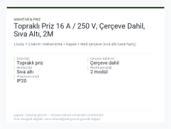 Topraklı Priz 16 A / 250 V, Çerçeve Dahil, Sıva Altı, 2M