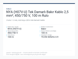 NYA (H07V-U) Tek Damarlı Bakır Kablo 2,5 mm², 450/750 V, 100 m Rulo
