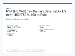 NYA (H07V-U) Tek Damarlı Bakır Kablo 1,5 mm², 450/750 V, 100 m Rulo