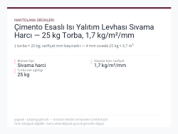 Çimento Esaslı Isı Yalıtım Levhası Sıvama Harcı — 25 kg Torba, 1,7 kg/m²/mm
