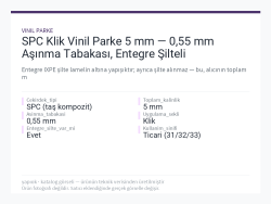 SPC Klik Vinil Parke 5 mm — 0,55 mm Aşınma Tabakası, Entegre Şilteli